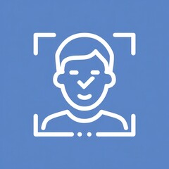 A minimalist geometric icon representing a person s face shown in a side profile view against a solid blue background