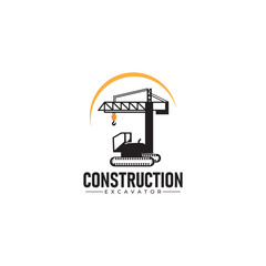 Building repair and excavator construction logo design template