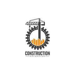 Building repair and excavator construction logo design template