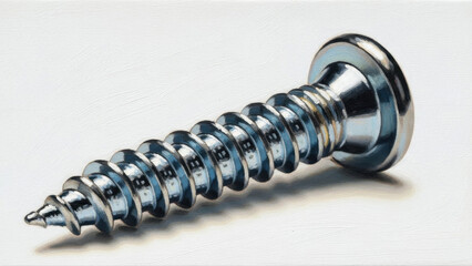 Close-up of a loose metal screw isolated on a pristine white background with sharp details and reflective surface