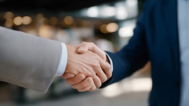 Lawyer shaking hands with a smiling client after successful contract negotiations — a human-centered, trust-driven image that conveys success, reliability, and the emotional reward of achieving