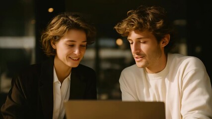Manager and new employee sitting by a sunlit window during an early feedback session, laptop open between them — warm and authentic visual of leadership, trust, and career growth through open