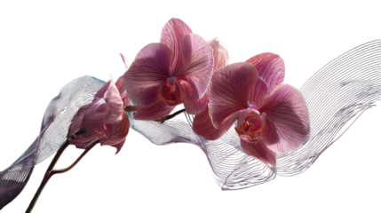 Closeup of a delicate pink orchid flower isolated on transparent background, showcasing its intricate petals and graceful form, creating a serene and elegant composition