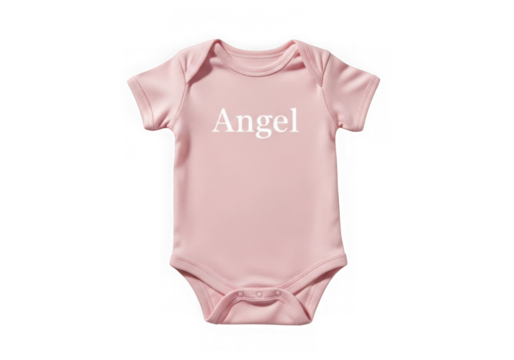Pink baby onesie with angel text isolated on transparent background