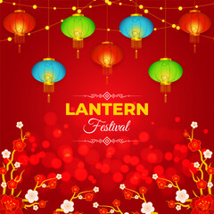 Vector illustration of Lantern Festival social media template