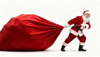 Santa Claus Pulling Large Red Gift Sack