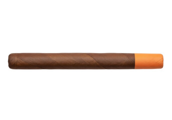 Isolated brown cigar with orange band, handcrafted tobacco product for smoking pleasure