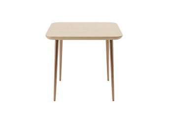 Isolated small square table with four legs in light-wood tones, kitchen or dinette use