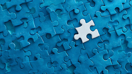 Blue jigsaw pieces with one white piece separated jigsaw puzzle interlocking