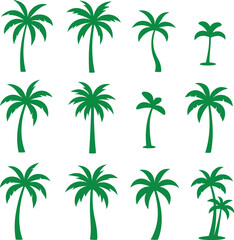Obraz premium Tropical Palm Tree Vector Set Stylized Green Silhouette Trees, Beach Island Botanical Foliage & Minimal Summer Illustration Collection