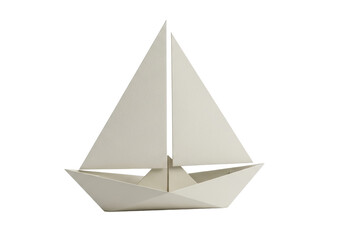Isolated paper boat origami art sailing, papercraft ship model with folded details and sails