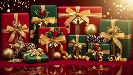 Luxurious Christmas Presents in Red, Green, and Gold