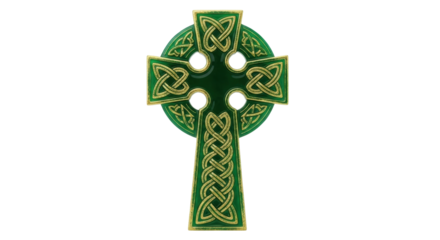 Isolated Celtic cross with interlaced knot ornamentation for religious design elements