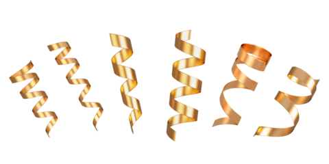 Set of golden christmas ribbons isolated on white