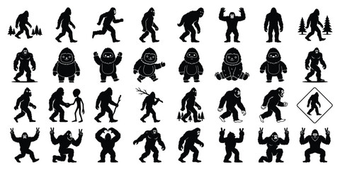 Bigfoot Yeti Vector Icons Set - Different Kinds of Bigfoot Sasquatch Silhouette Collection 