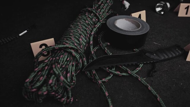 4k Crime Shot of Tools and Weapons in the Car Boot