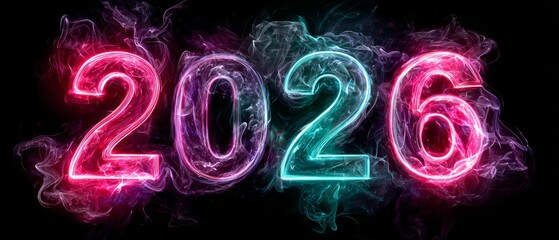 Colorful glowing 2026 text with vibrant neon energy effect