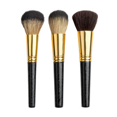 Three makeup brushes isolated on transparent background