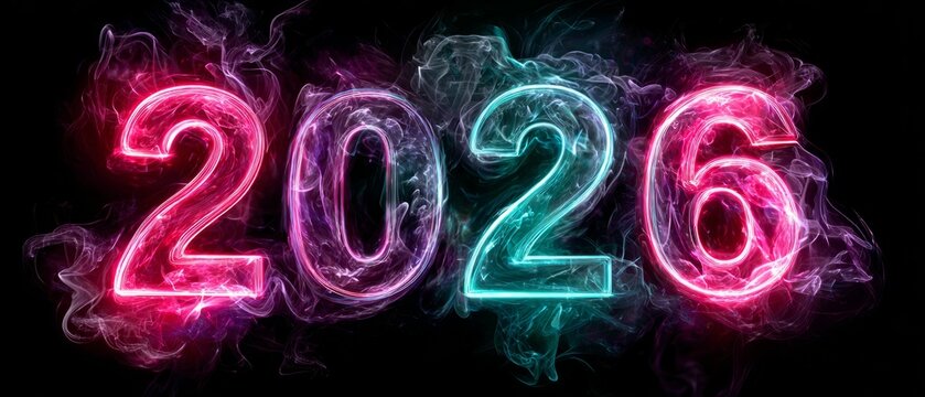 Colorful glowing 2026 text with vibrant neon energy effect