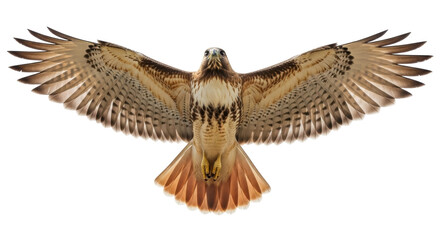 Isolated Red-tailed Hawk in Flight with Wings Spread, Bird of Prey Flying, Avian, Feathered