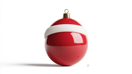 Festive red Christmas ornament with a Santa Claus hat on a white background. unique holiday decoration is perfect for adding a touch of whimsy to your seasonal designs.