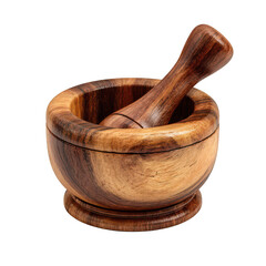 Wooden mortar and pestle isolated on transparent background