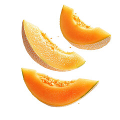 Three cantaloupe slices isolated on transparent background