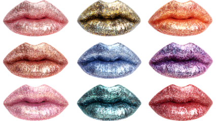 set of glitter covered lips	
