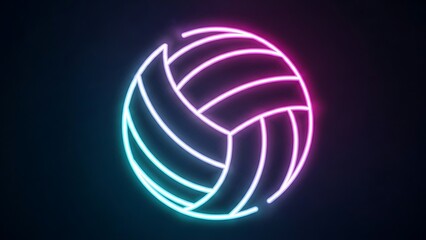 Neon volleyball illustration with pink and blue glowing lines on black