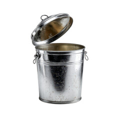 Metal trash can with lid isolated on transparent background