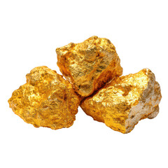 Three gold nuggets isolated on transparent background