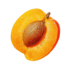 Half apricot isolated on transparent background, closeup
