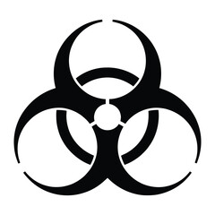 Black and white biological hazard symbol on a clean white background
