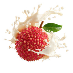 Lychee with milk splash isolated on transparent background