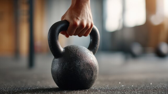 Fitness Motivation Hand Gripping Kettlebell in Gym Environment for Strength - Powered by Adobe