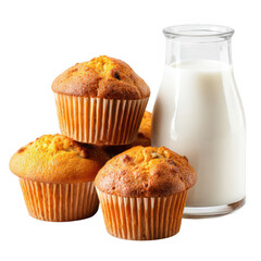 Fresh muffins and milk isolated on transparent background