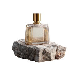 Perfume bottle on a stone isolated on transparent background
