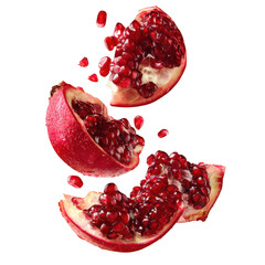 Pieces of ripe pomegranate isolated on transparent background