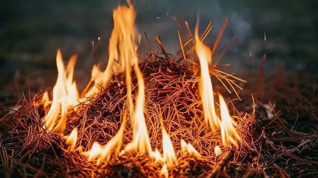 Burning Brush Pile A CloseUp View of Controlled Fire.