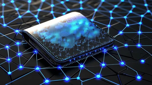 A digital wallet on a futuristic network background, symbolizing innovation.