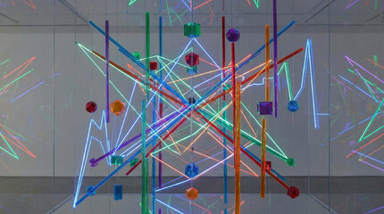 Abstract Financial Data Visualization With Colorful Geometric Lines And Shapes