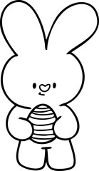 Easter line drawing cute bunny, chicken, egg, cute illustration