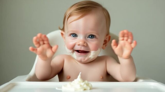 Video Toddling tot enjoying a sweet treat in his high chair