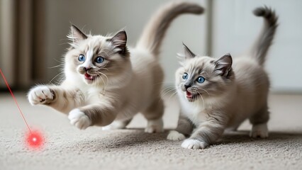 &ldquo;Two white cats expressing playful meowing faces side by side, bright daylight, humorous pet moment, clean indoor background, expressive feline portrait