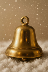 Golden Christmas Bell on Snow with Warm Light — Minimal Holiday Still Life