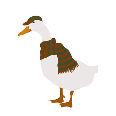 Stylish Goose Wearing Scarf and Plaid Cap