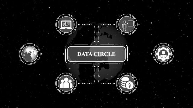 Data Circle Network with Global Connections | Modern Tech Network with Worldwide Connectivity & Digital Signals | 4K Background