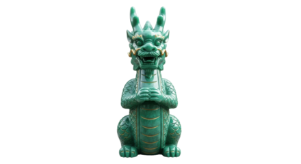 Isolated jade dragon statue guardian, intricate Asian cultural art form, mythical creature