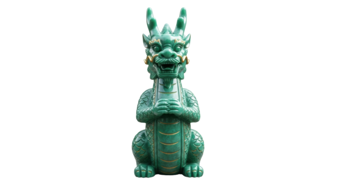 Isolated jade dragon statue guardian, intricate Asian cultural art form, mythical creature