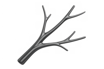 Bare tree branch with metallic texture on transparent background creating a winter, abstract, and natural design element